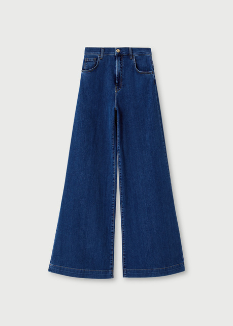 Расклешенные джинсы с завышенной талией|Основной цвет:Синий|Артикул:UA1155D4506 | Фото 1