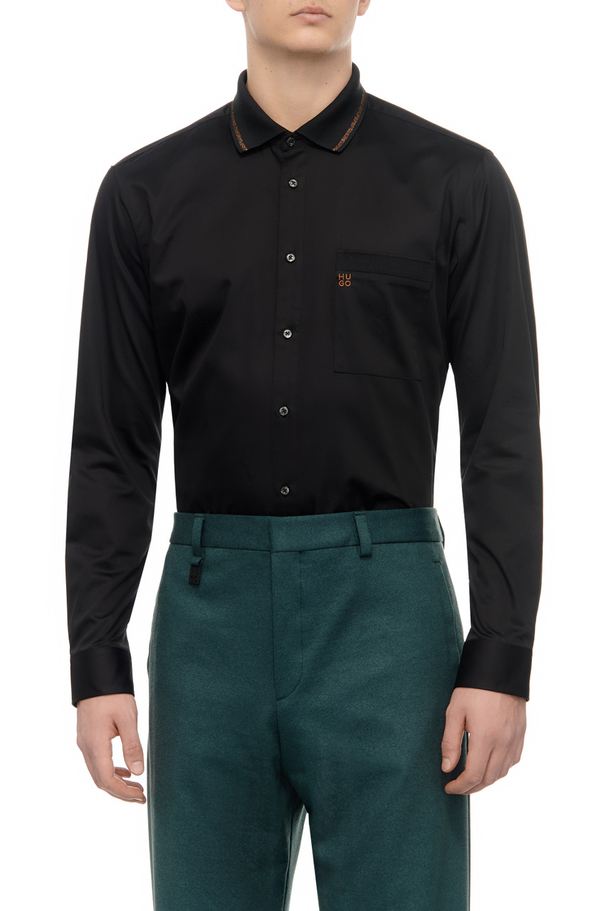 Рубашка из эластичного хлопка|Основной цвет:Черный|Артикул:50500972 | Фото 1