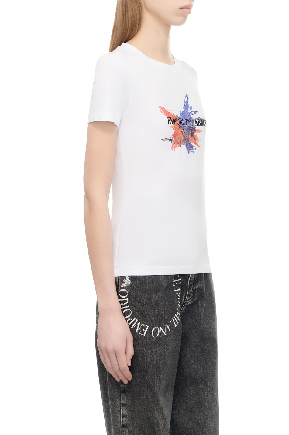 Женский Emporio Armani Футболка из эластичного хлопка с вышивкой (цвет ), артикул 3D2T7H-2J07Z | Фото 3
