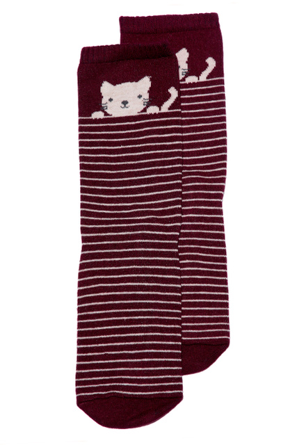 Носки в полоску CUTE CAT|Основной цвет:Красный|Артикул:4888219 | Фото 1