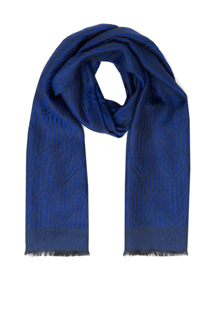 Шарф из шерсти и шелка с бахромой|Основной цвет:Синий|Артикул:BZ5070030 | Фото 1