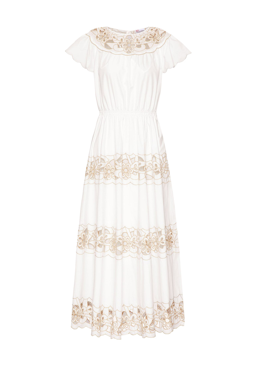 Платье с вырезной цветочной вышивкой|Основной цвет:Белый|Артикул:XR0VA21Q6FC | Фото 1