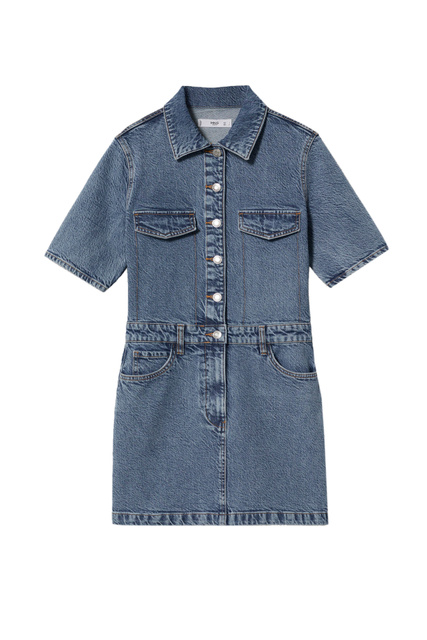 Джинсовое платье-рубашка MOM80 на пуговицах|Основной цвет:Синий|Артикул:27038632 | Фото 1
