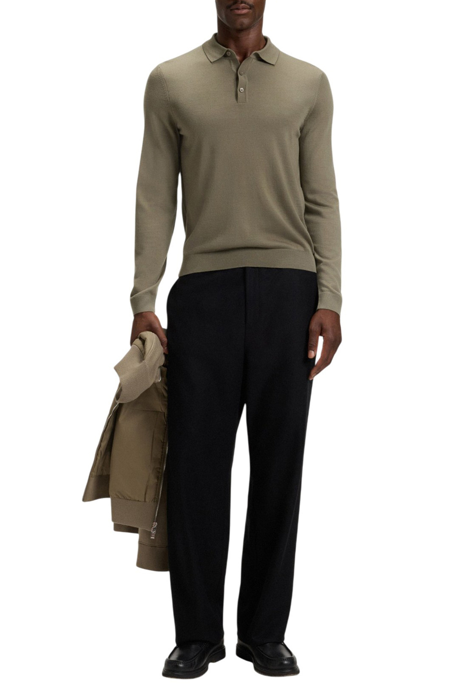 Джемпер поло из шерсти|Основной цвет:Хаки Мужской BOSS Джемпер поло из шерсти (цвет ), артикул 50476355 | Фото 2