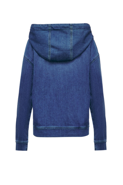 Джинсовая куртка на молнии с капюшоном|Основной цвет:Синий|Артикул:585950500 | Фото 2