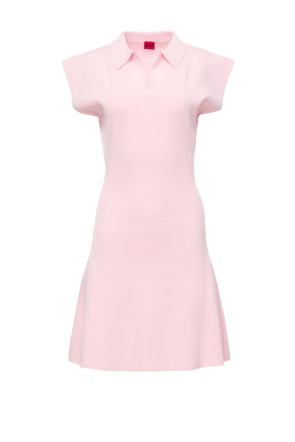 Платье прямого кроя с резинкой на талии|Основной цвет:Розовый|Артикул:50471652 | Фото 1