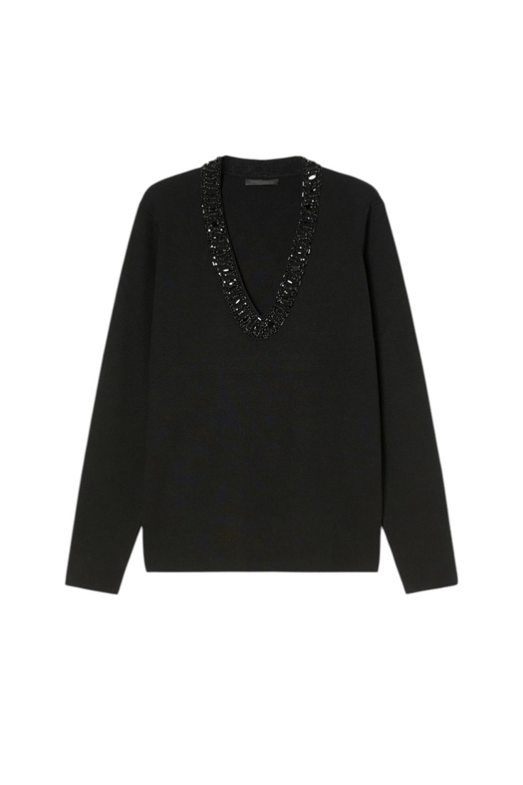 Пуловер PECCATI со стразами|Основной цвет:Черный Женский Marina Rinaldi Пуловер PECCATI со стразами (цвет ), артикул 2527366076 | Фото 1