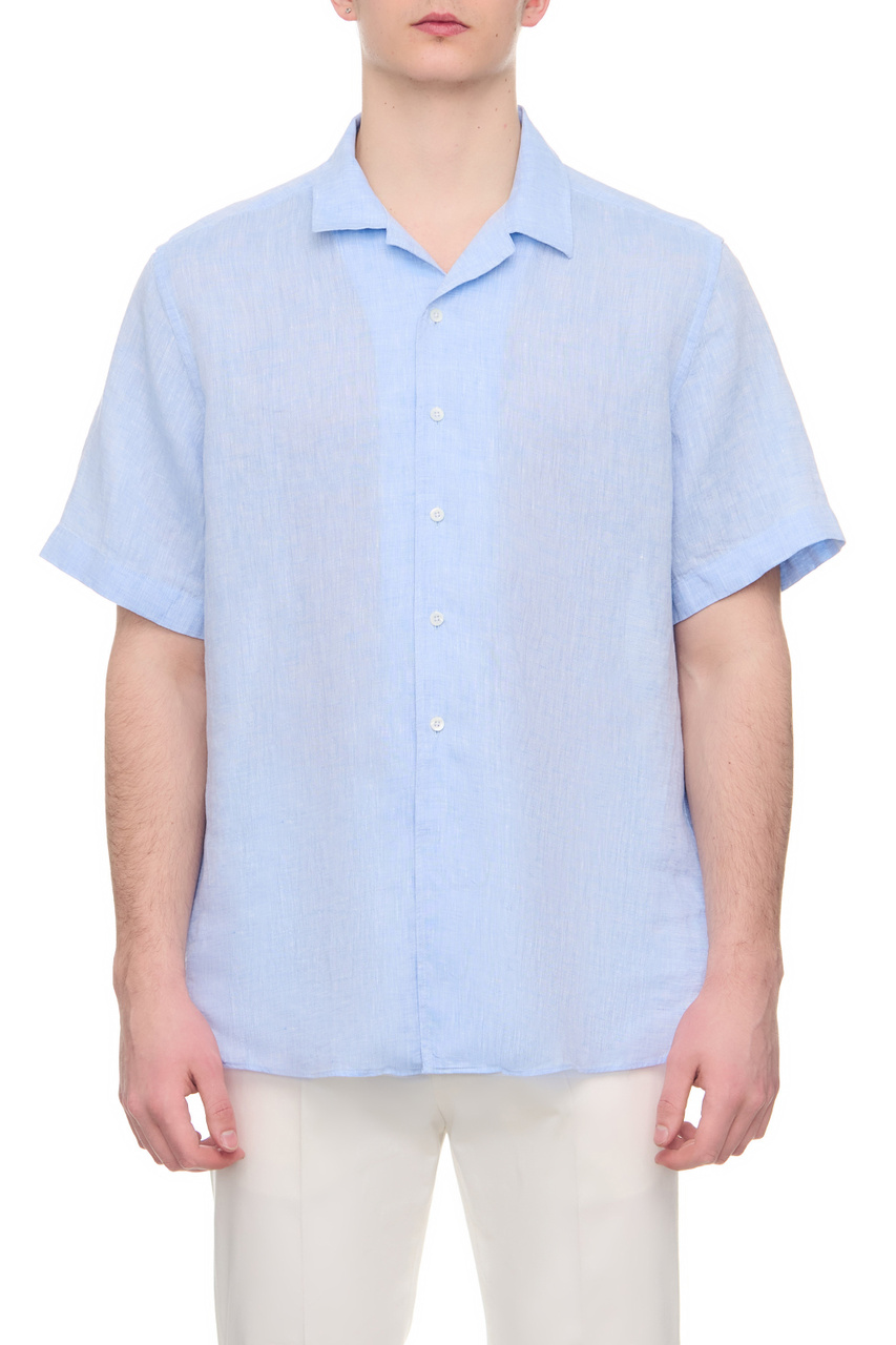 Рубашка из чистого льна|Основной цвет:Голубой|Артикул:91I204-3111092 | Фото 1