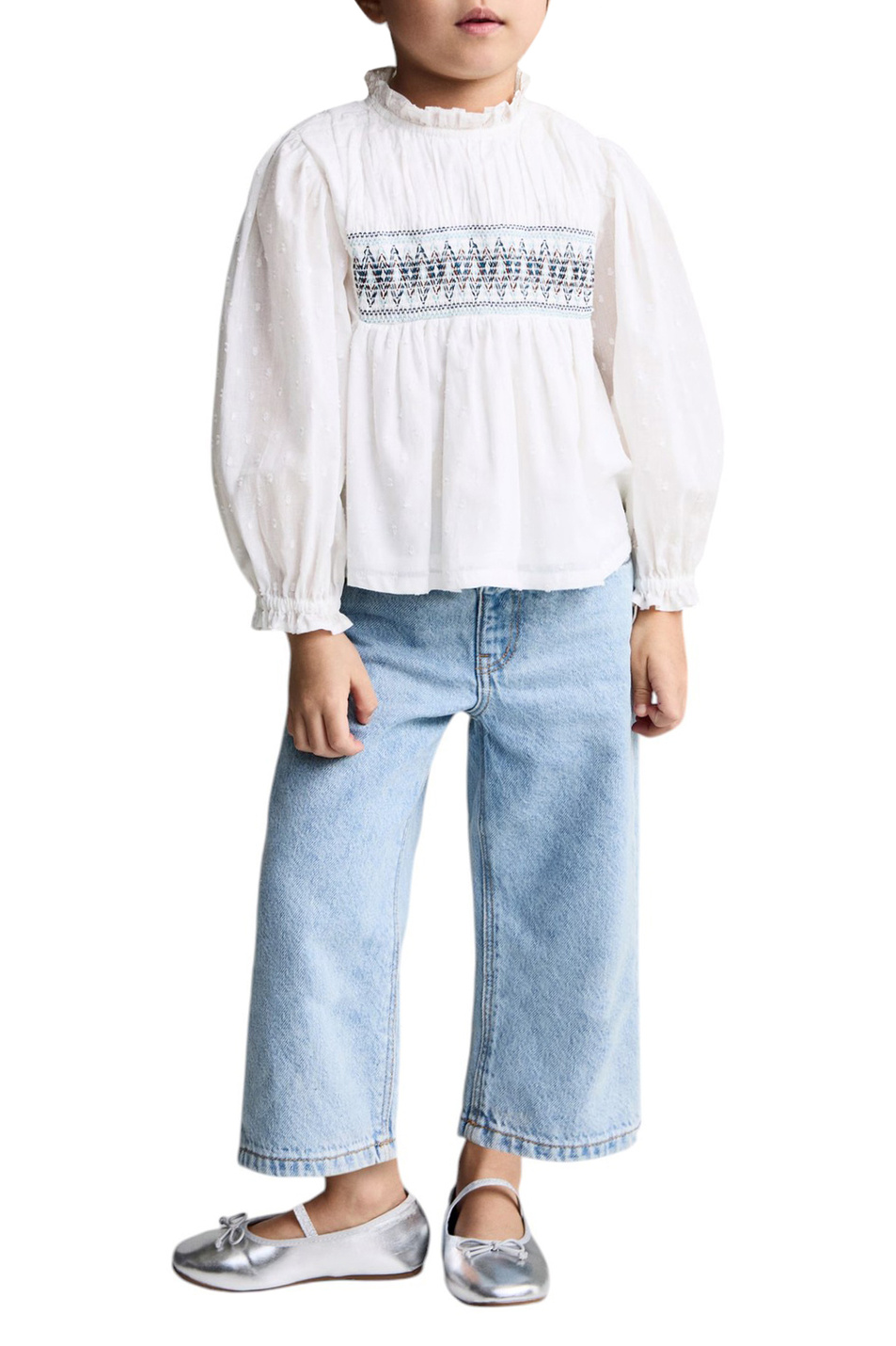 Блузка SMOCK из хлопка|Основной цвет:Белый Девочкам Mango Kids Блузка SMOCK из хлопка (цвет ), артикул 87060634 | Фото 3