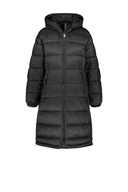 Стеганое пальто с капюшоном на кулиске|Основной цвет:Черный|Артикул:850219-31089 | Фото 1