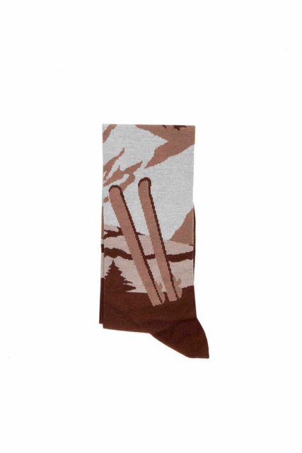 Носки из смесового хлопка с принтом|Основной цвет:Коричневый|Артикул:SOX0001-00125C | Фото 1