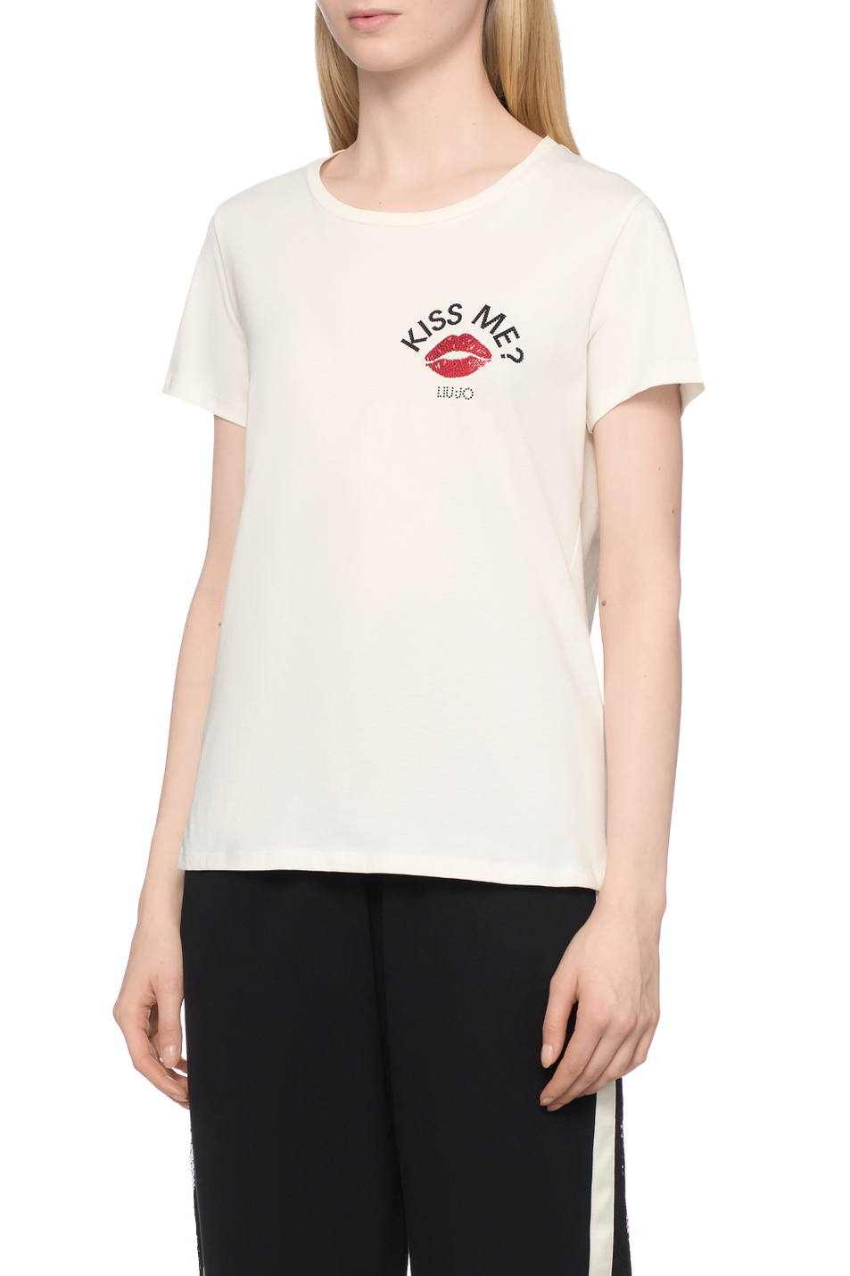 Женский Liu Jo Футболка из хлопка со стразами (цвет ), артикул TF5275JS923 | Фото 4