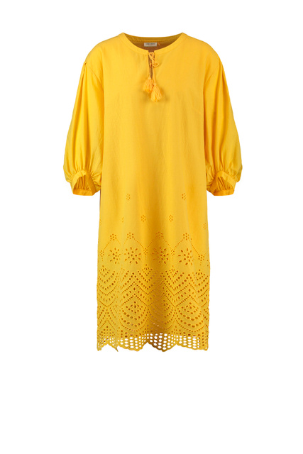 Платье из натурального хлопка с ажурной вышивкой|Основной цвет:Желтый|Артикул:780029-31432 | Фото 1