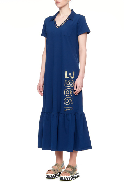 Длинное платье с воланом|Основной цвет:Синий|Артикул:TA1200J6193 | Фото 2