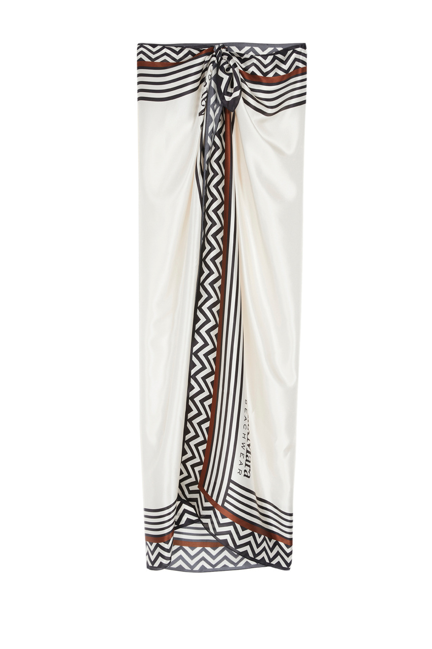 Парео CARO из чистого шелка с принтом|Основной цвет:Кремовый|Артикул:2336910338 | Фото 1