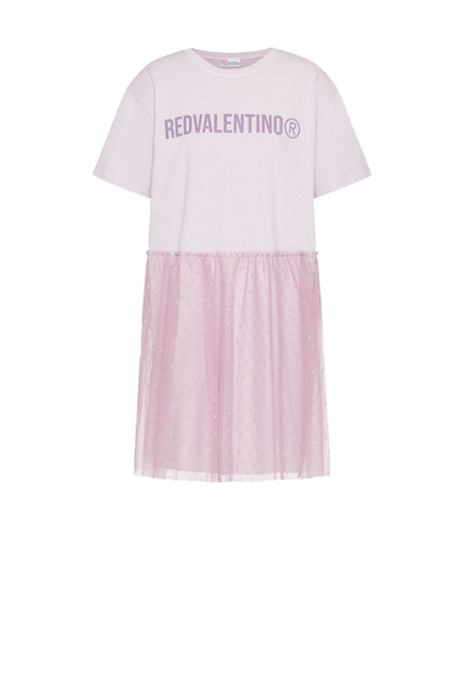 Платье-футболка из хлопкового джерси с принтом|Основной цвет:Розовый|Артикул:XR3MJ08V6CY | Фото 1