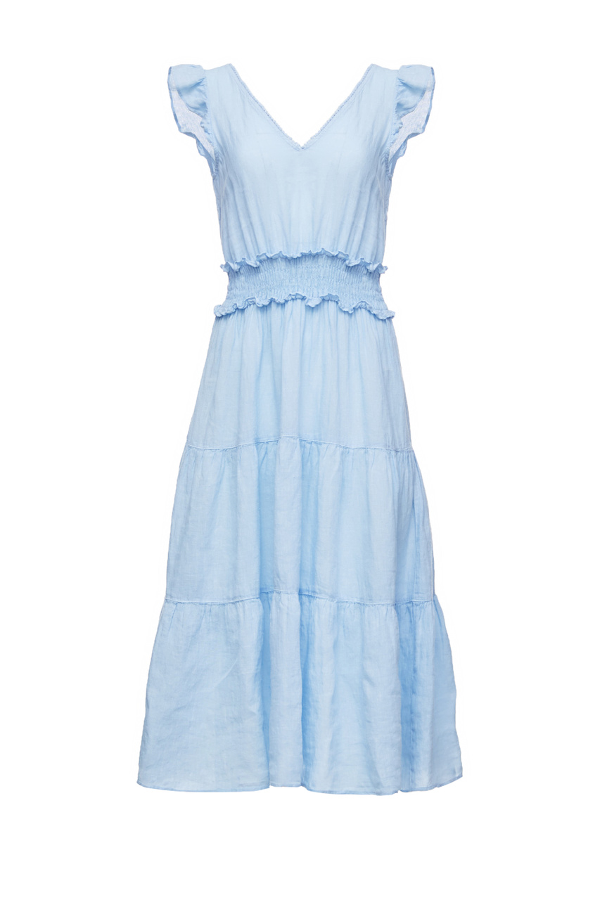 Льняное платье с оборками|Основной цвет:Голубой|Артикул:V0W49DM0000115000 | Фото 1