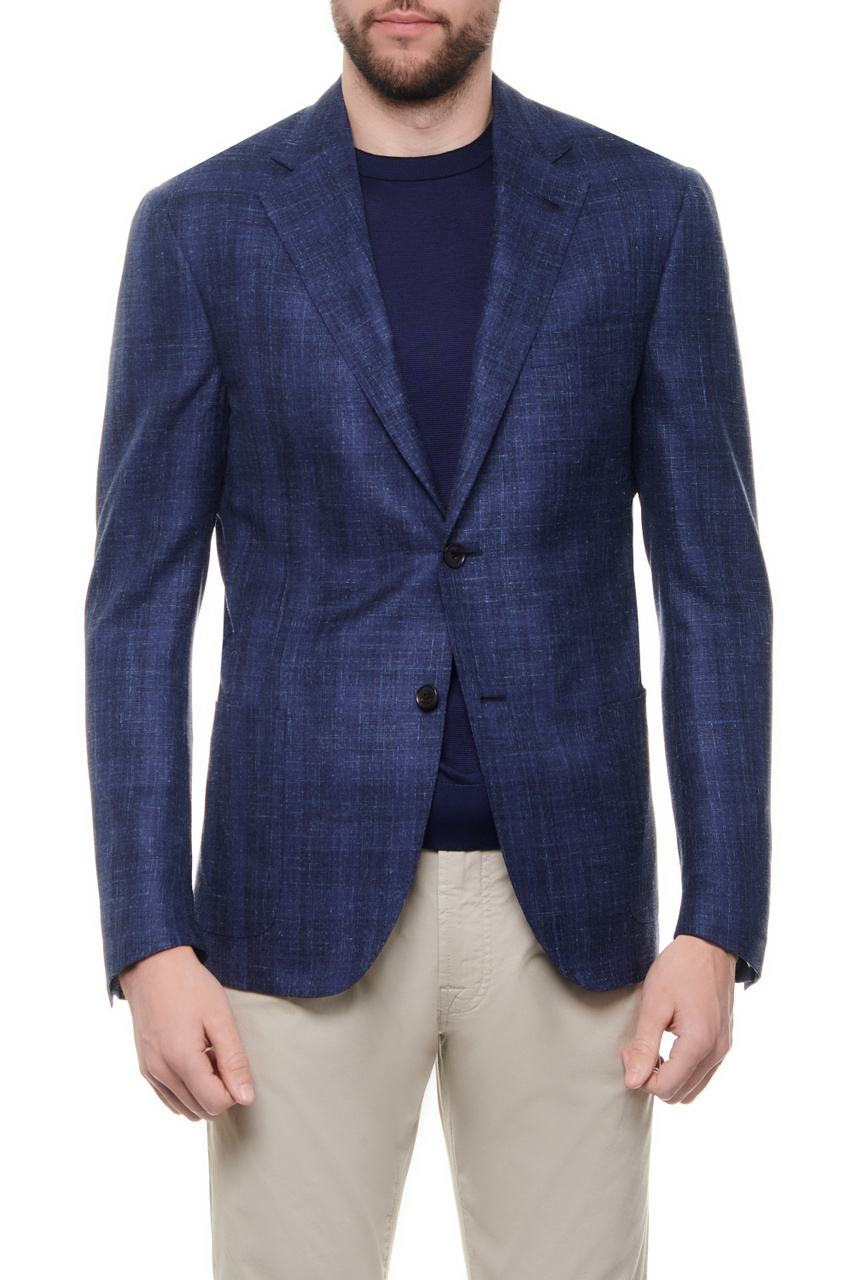 Пиджак из шерсти, шелка и льна|Основной цвет:Синий|Артикул:93XY76-9316210 | Фото 1