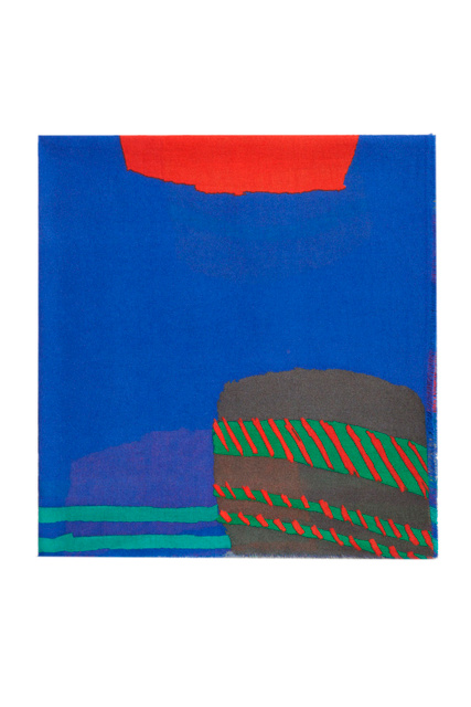 Шарф из органического хлопка с принтом|Основной цвет:Синий|Артикул:196891 | Фото 1