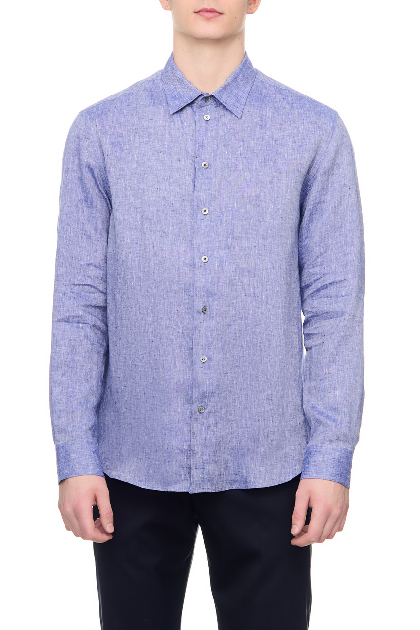 Рубашка из чистого льна|Основной цвет:Синий|Артикул:D41SM0-D10F9 | Фото 1