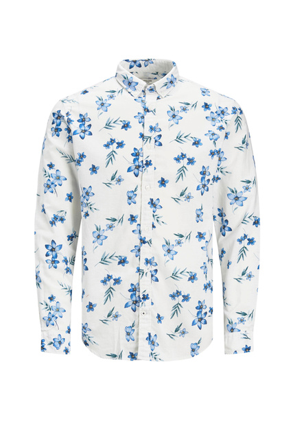Рубашка из хлопка и льна с принтом|Основной цвет:Белый|Артикул:12202815 | Фото 1