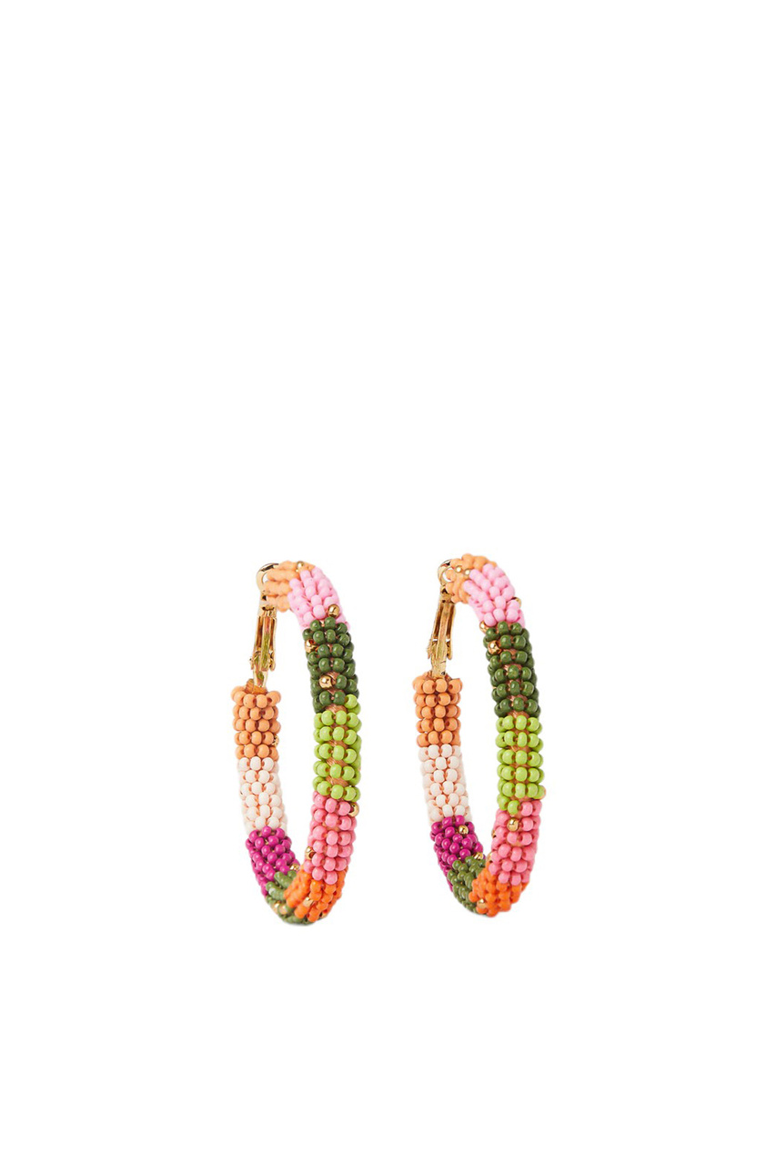 Серьги-кольца из бисера|Основной цвет:Разноцветный|Артикул:221146 | Фото 1
