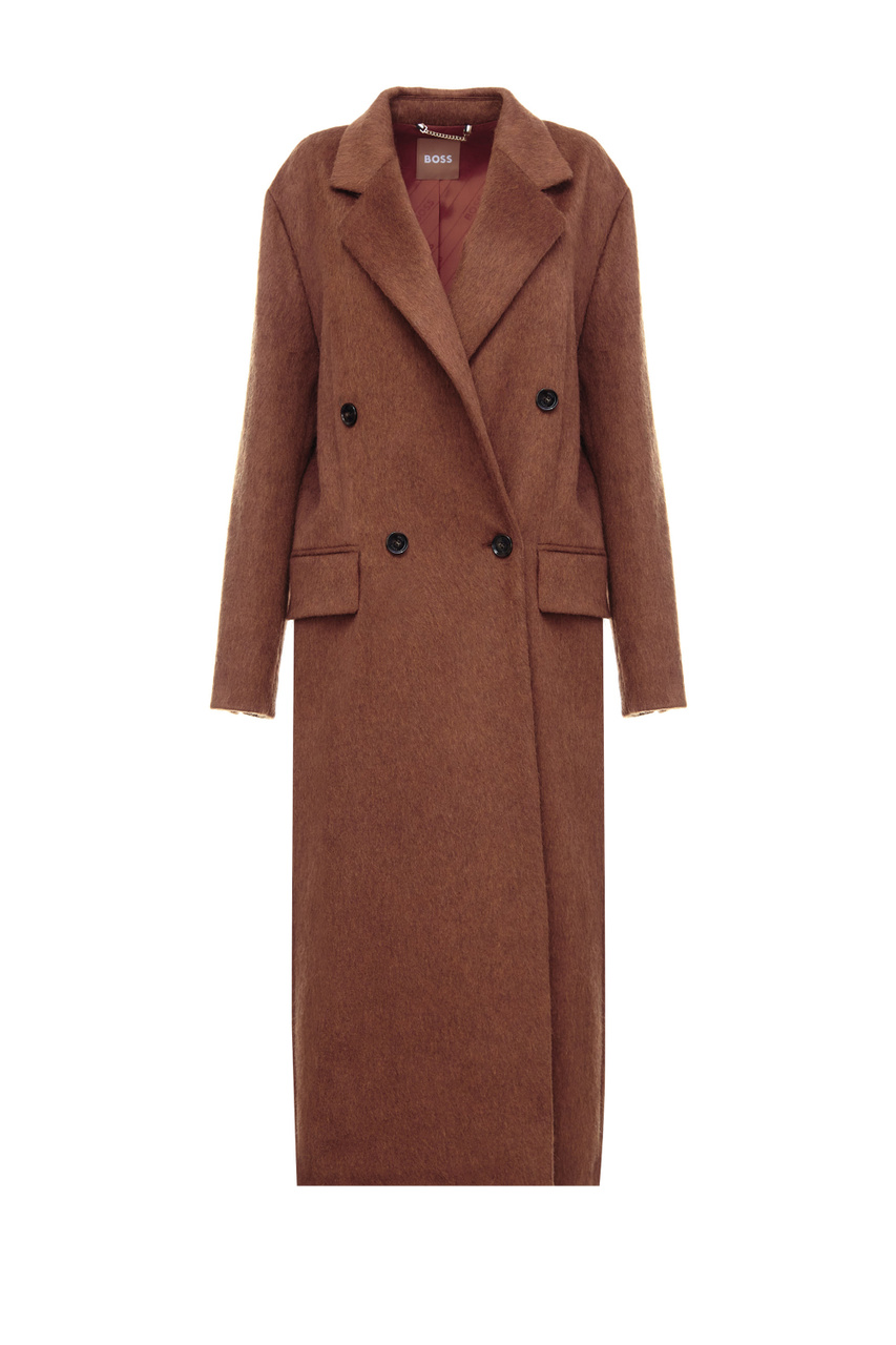 Двубортное пальто из смесовой шерсти|Основной цвет:Коричневый|Артикул:50476834 | Фото 1