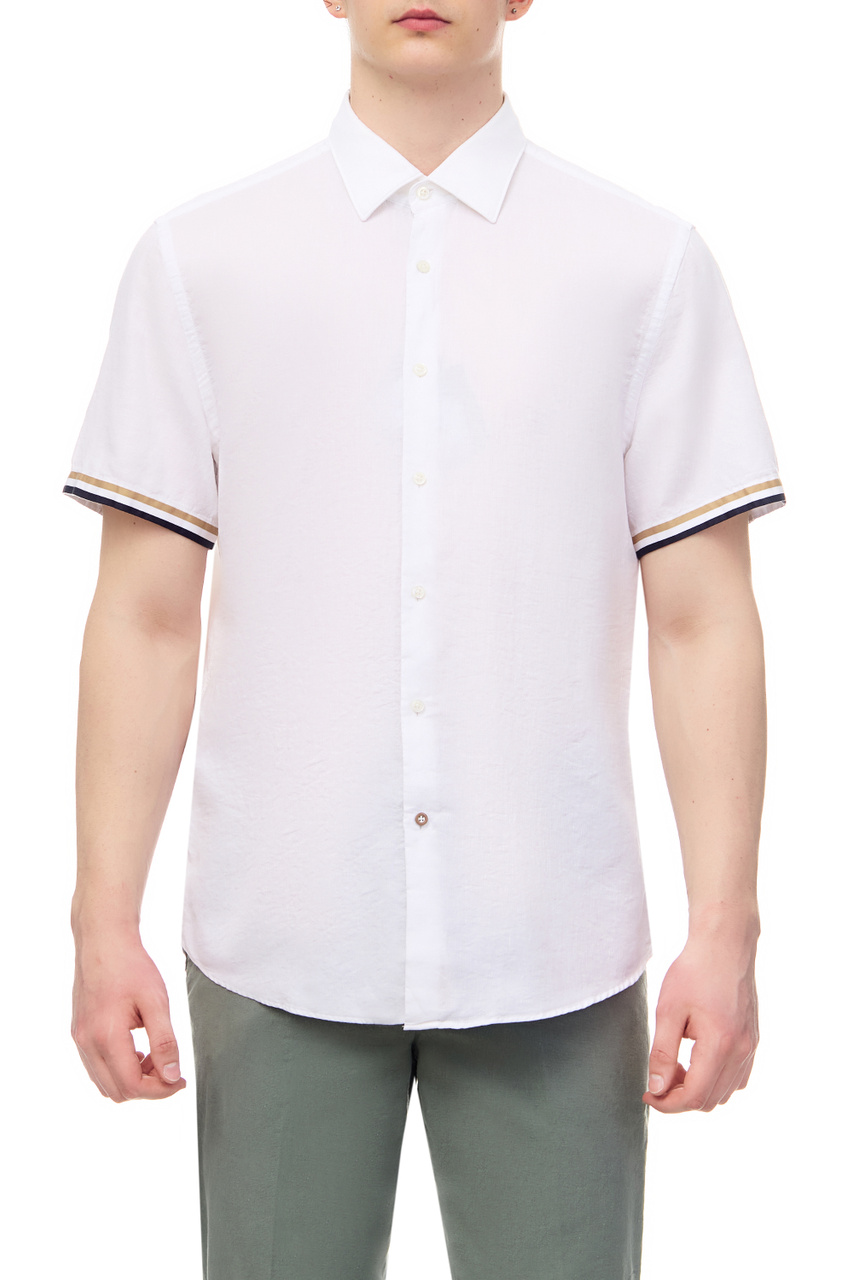 Рубашка из хлопка и льна|Основной цвет:Белый|Артикул:50490494 | Фото 1
