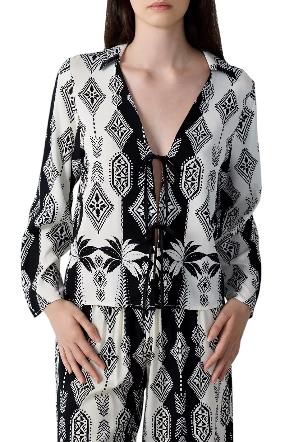 Женский Etam Пижамная рубашка NALANI с завязками (цвет черный), артикул 6550654 | Фото 1