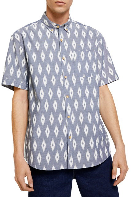 Рубашка прямого кроя с короткими рукавами|Основной цвет:Синий|Артикул:0373851 | Фото 1