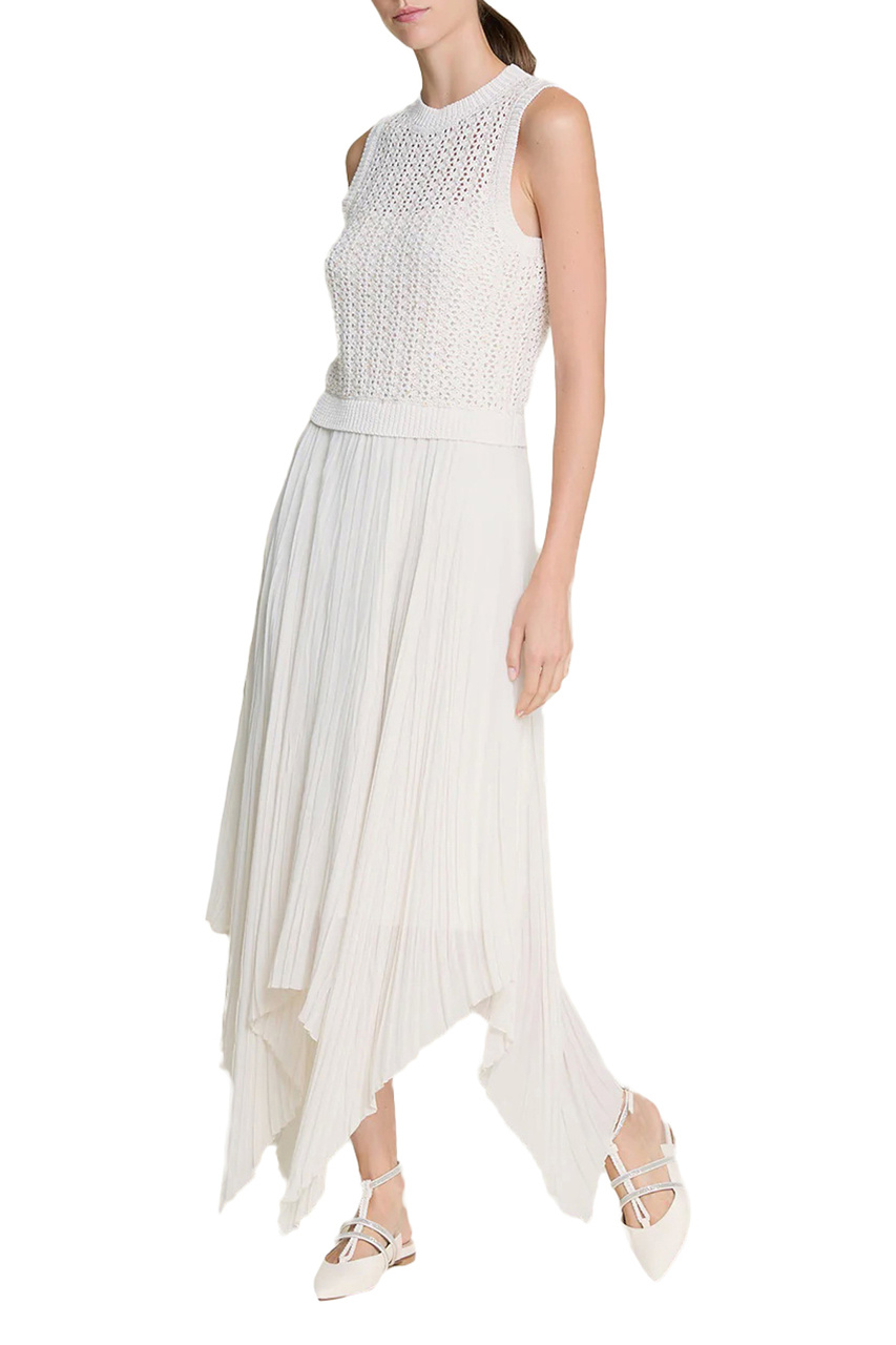 Платье из натурального хлопка с пайетками|Основной цвет:Белый|Артикул:E82080F05P-C9170 | Фото 1