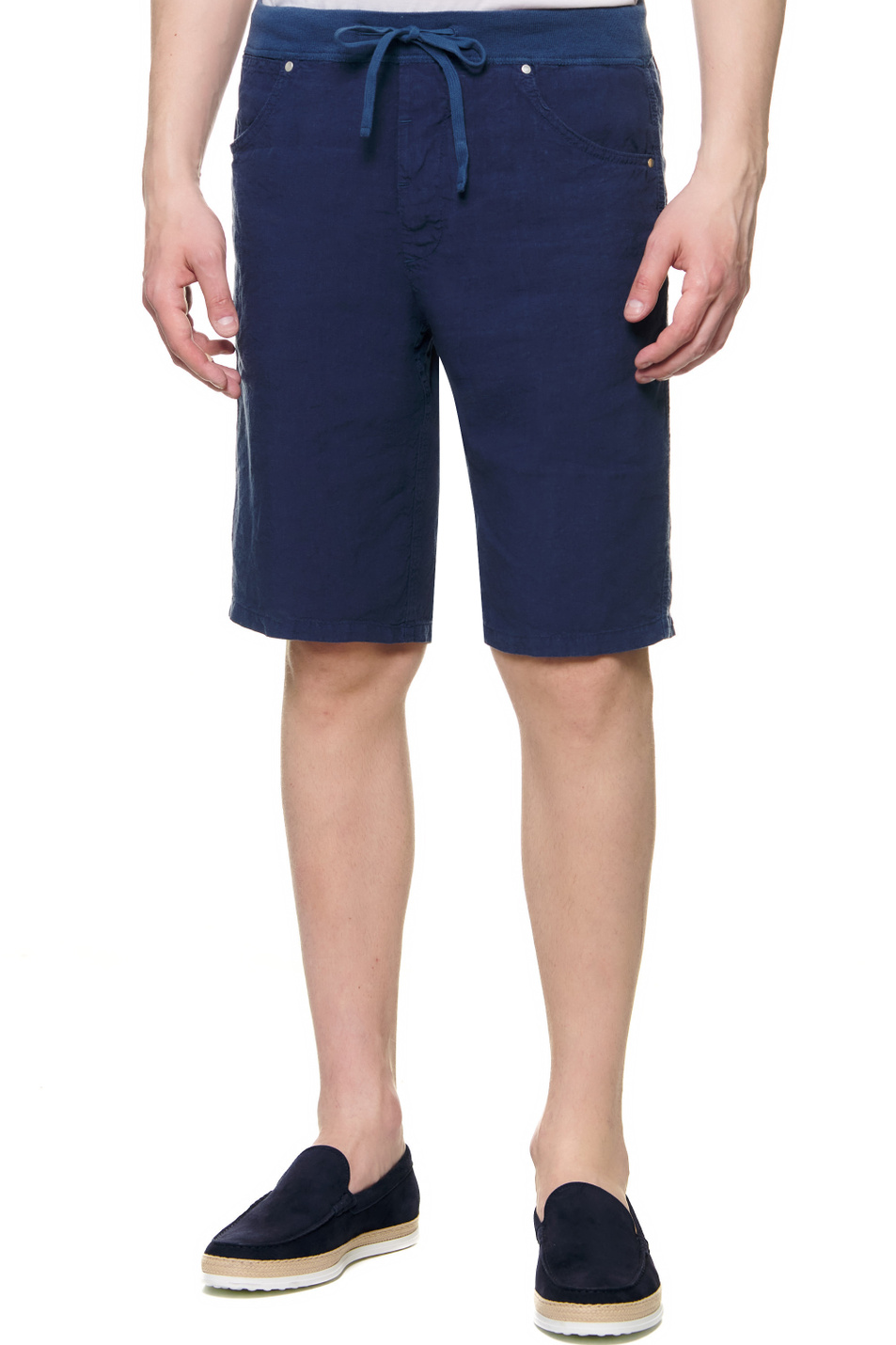 Мужской 120% Lino Льняные шорты с поясом на кулиске (цвет ), артикул V0M21200000253000 | Фото 1