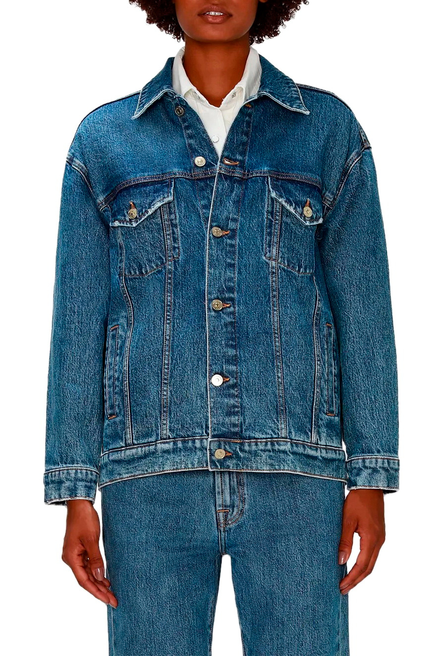 Женский 7 for all Mankind Джинсовая куртка EASY TRUCKER из смесового хлопка (цвет ), артикул JSEAC100BL | Фото 4