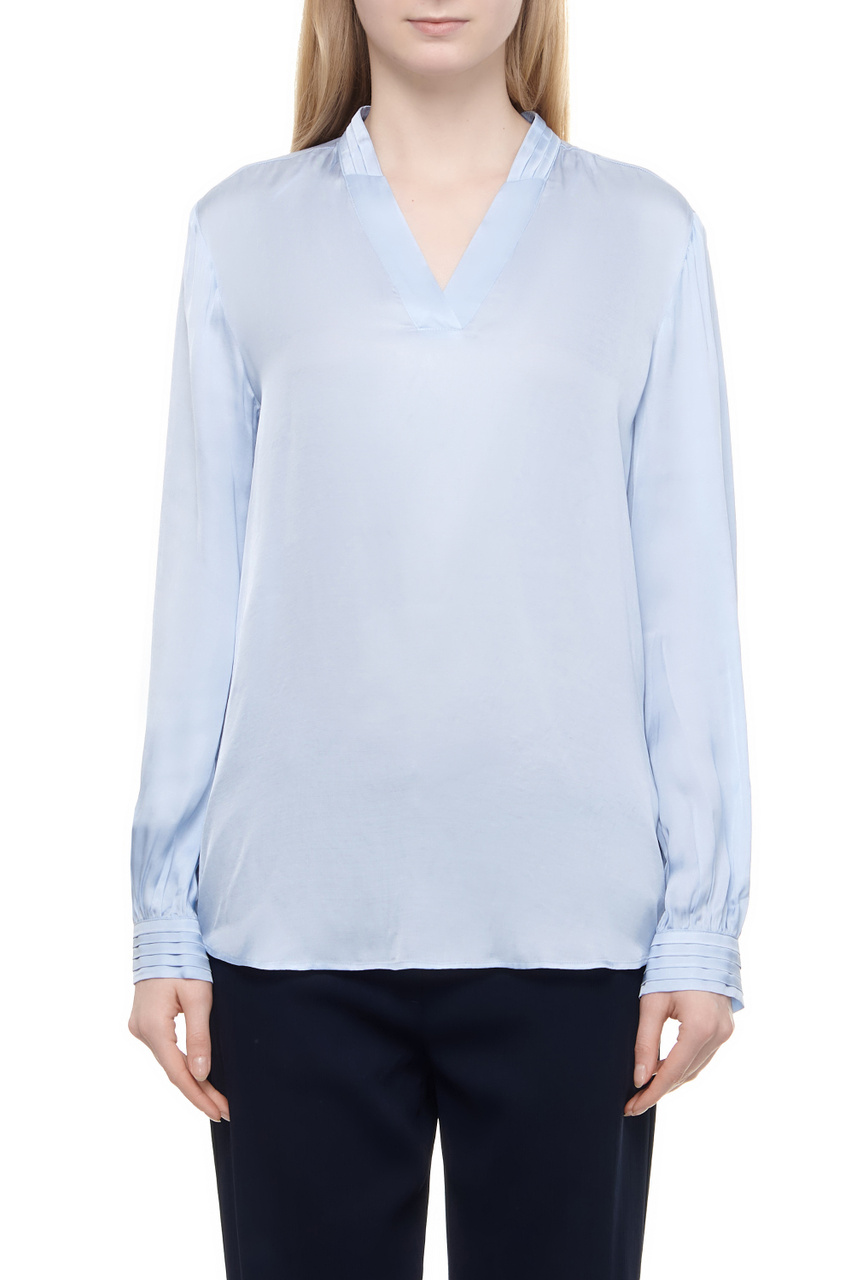 Блузка с V-образным вырезом|Основной цвет:Голубой|Артикул:360015-31407 | Фото 1