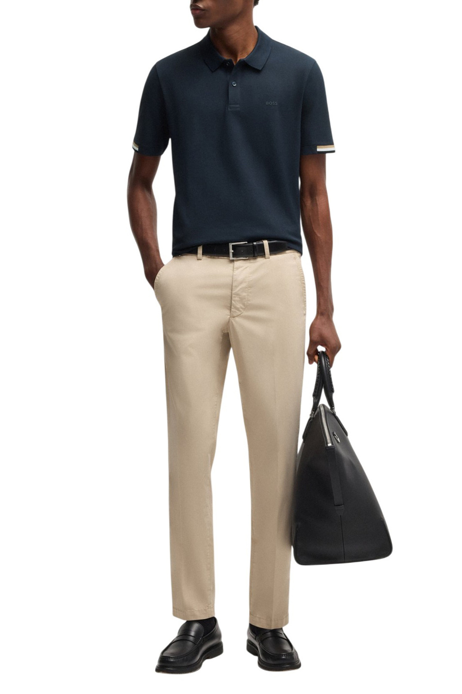 Поло из натурального хлопка с логотипом|Основной цвет:Синий Мужской BOSS Поло из натурального хлопка с логотипом (цвет ), артикул 50467113 | Фото 2