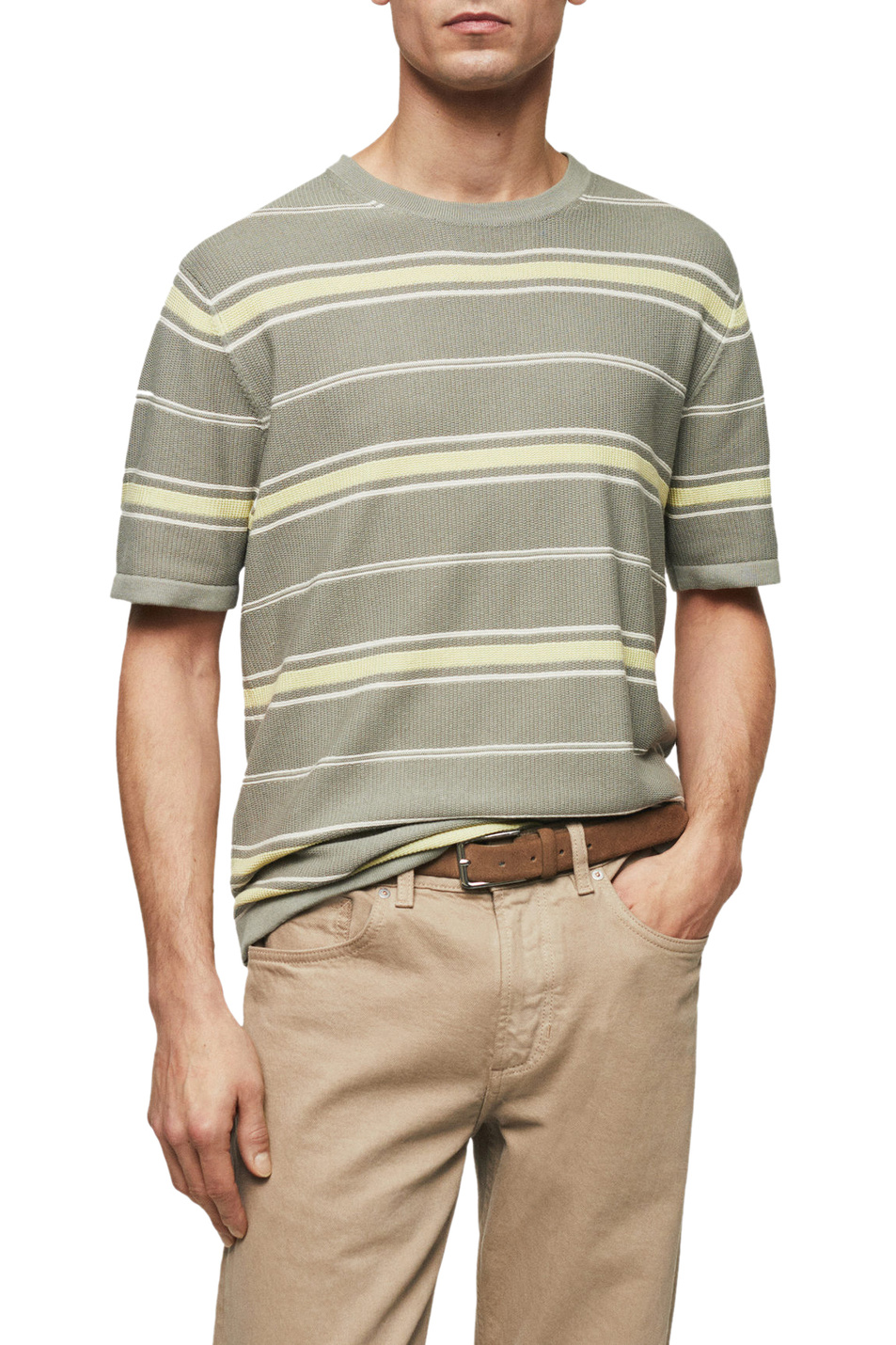 Мужской Mango Man Текстурированная футболка OBI в полоску (цвет ), артикул 47065907 | Фото 3