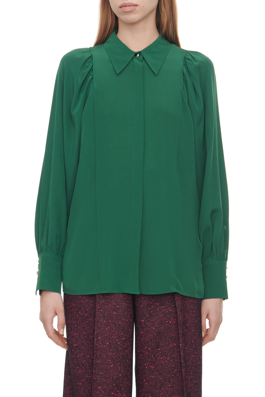 Блузка из натурального шелка|Основной цвет:Зеленый|Артикул:50500995 | Фото 1