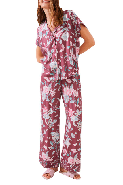Пижама в рубашечном стиле с принтом|Основной цвет:Бордовый|Артикул:3594633 | Фото 1