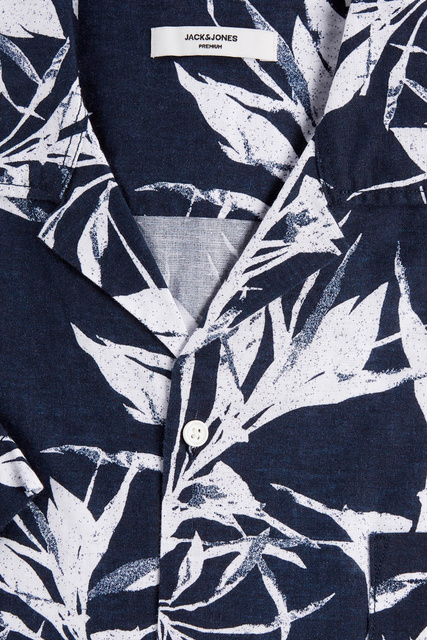 Рубашка из хлопка и льна с принтом|Основной цвет:Синий|Артикул:12201918 | Фото 2