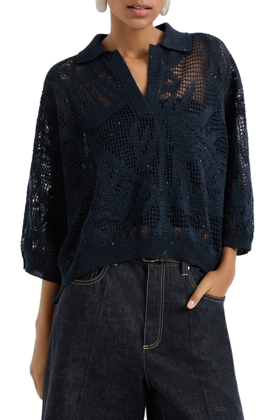 Женский Brunello Cucinelli Джемпер-поло изо льна и хлопка (цвет ), артикул MDT771005 | Фото 3