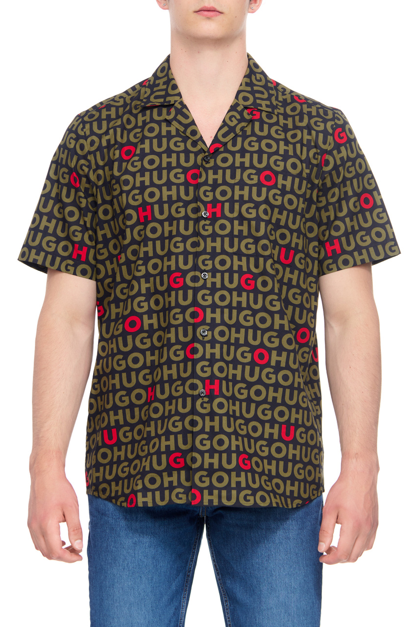 Рубашка из натурального хлопка с логотипированным принтом|Основной цвет:Мультиколор|Артикул:50495859 | Фото 1
