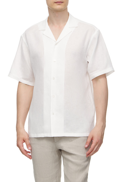 Льняная рубашка с коротким рукавом|Основной цвет:Белый|Артикул:305286-ZCOB2-G | Фото 1