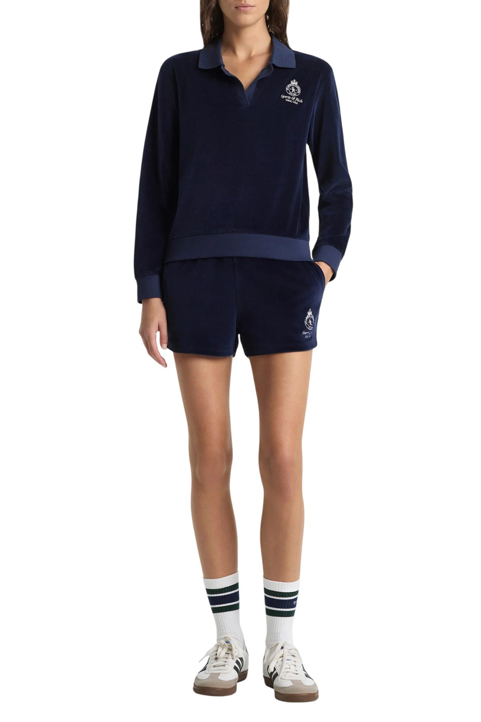 Женский Sporty & Rich Джемпер-поло Crown Tennis из велюра (цвет ), артикул TO00261426BL124 | Фото 3