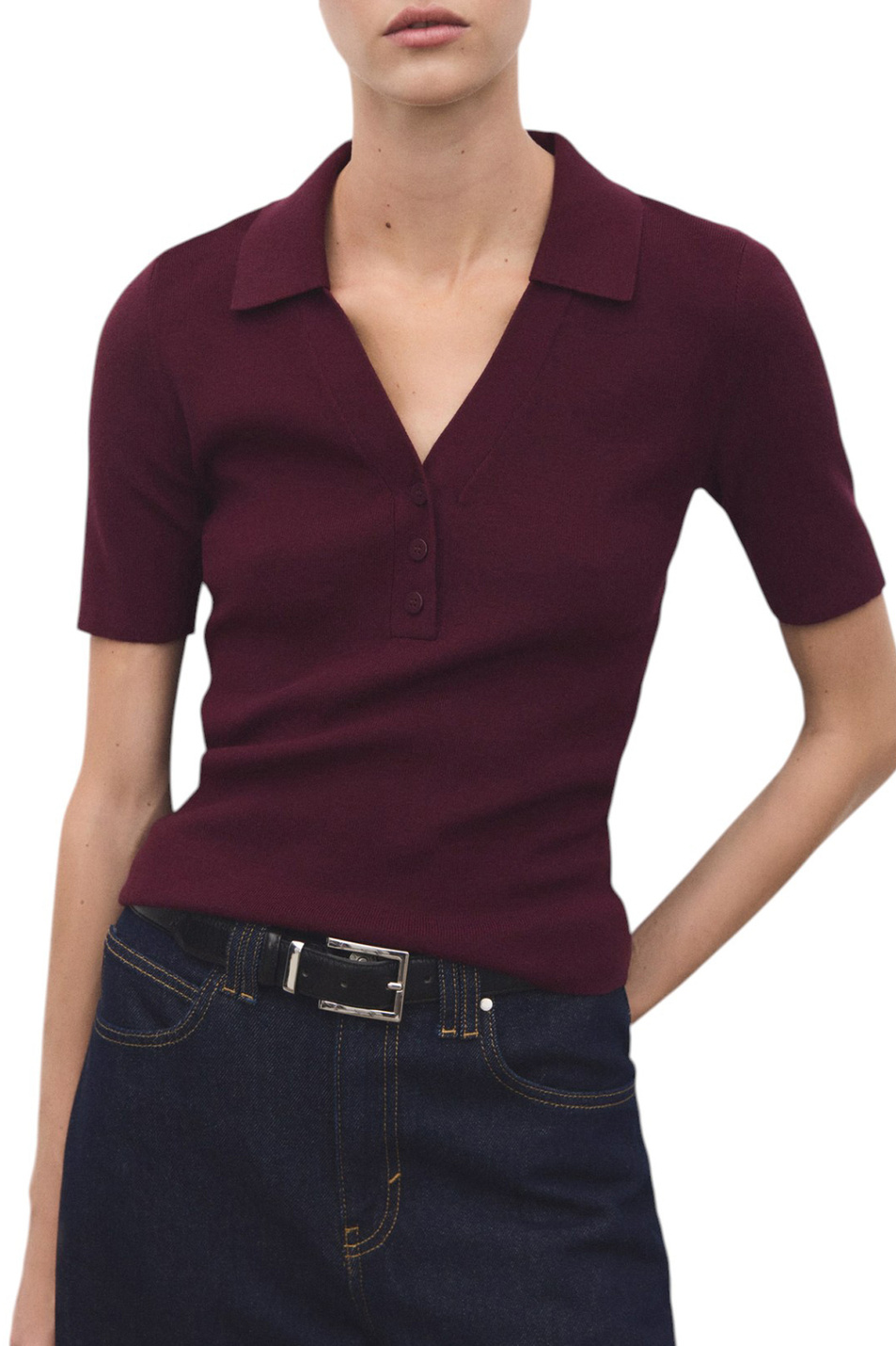 Джемпер POLITA с короткими рукавами|Основной цвет:Бордовый Женский Mango Джемпер POLITA с короткими рукавами (цвет ), артикул 17065981 | Фото 3