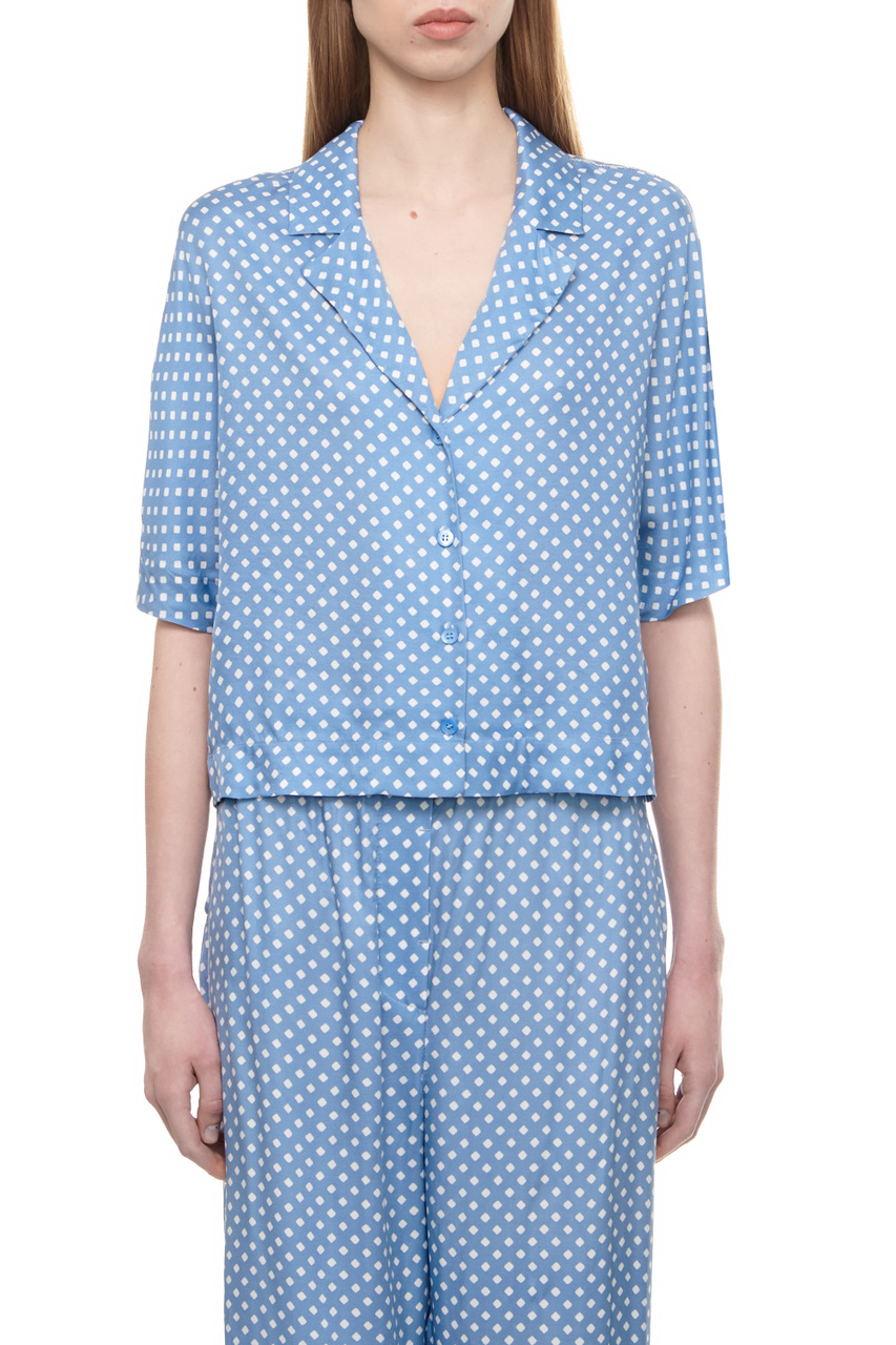 Блузка с принтом|Основной цвет:Голубой|Артикул:S06255-08176 | Фото 1