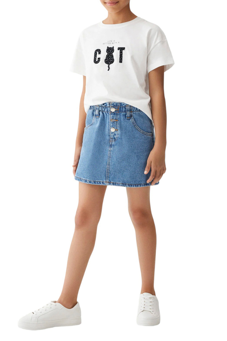 Девочкам Mango Kids Футболка CAT из натурального хлопка (цвет ), артикул 57073271 | Фото 3