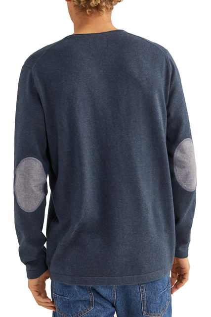 Базовый свитер из хлопка с нашивками на локтях|Основной цвет:Синий|Артикул:1409387 | Фото 2