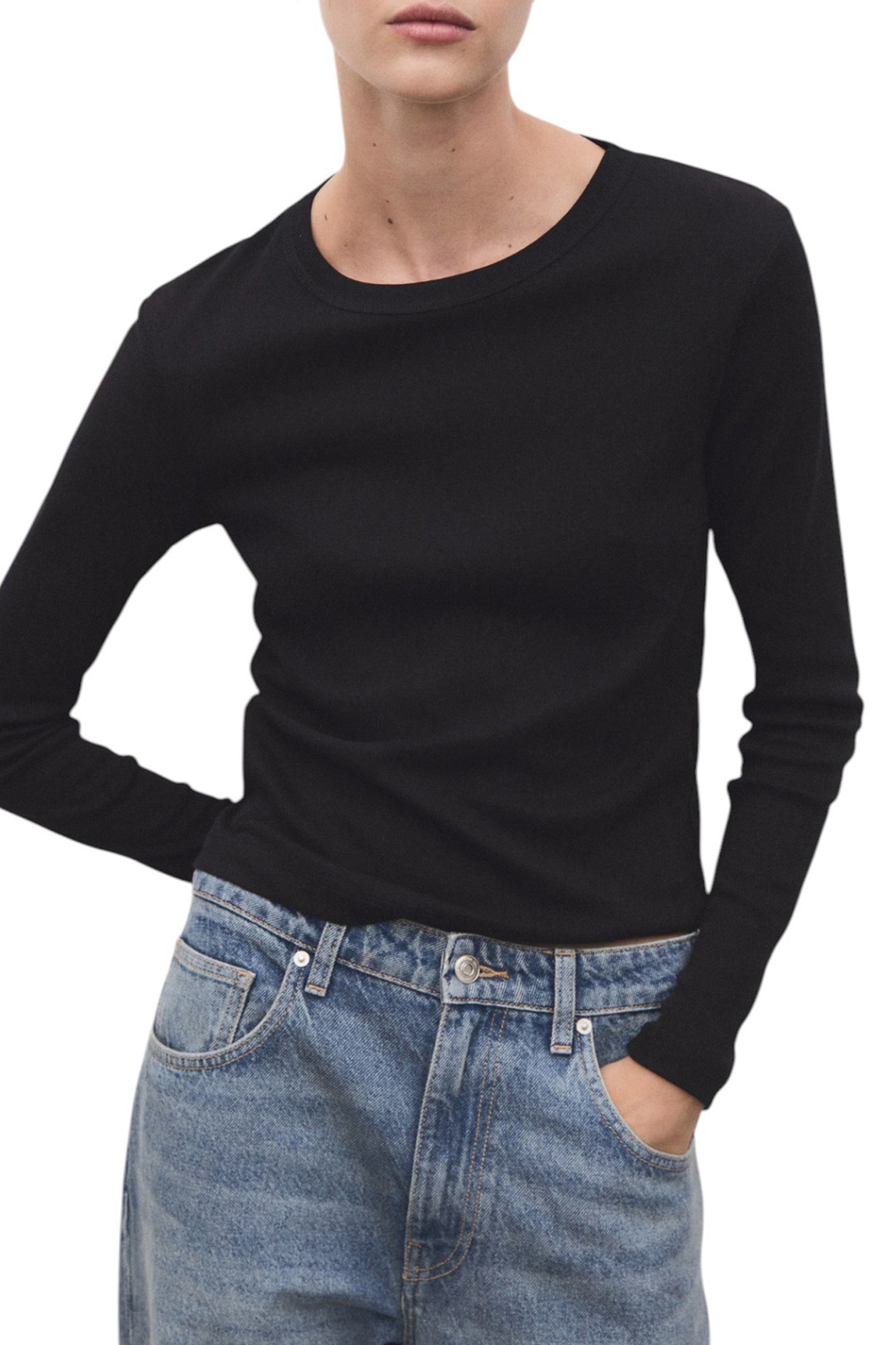 Лонгслив ENI из хлопка|Основной цвет:Черный Женский Mango Лонгслив ENI из хлопка (цвет ), артикул 17055814 | Фото 3