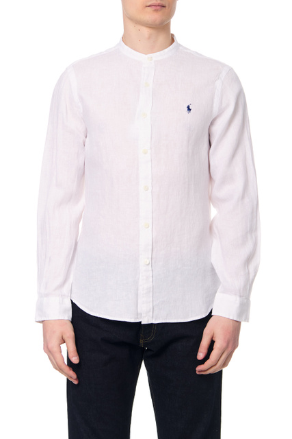 Льняная рубашка с фирменной вышивкой|Основной цвет:Белый|Артикул:710801500001 | Фото 1