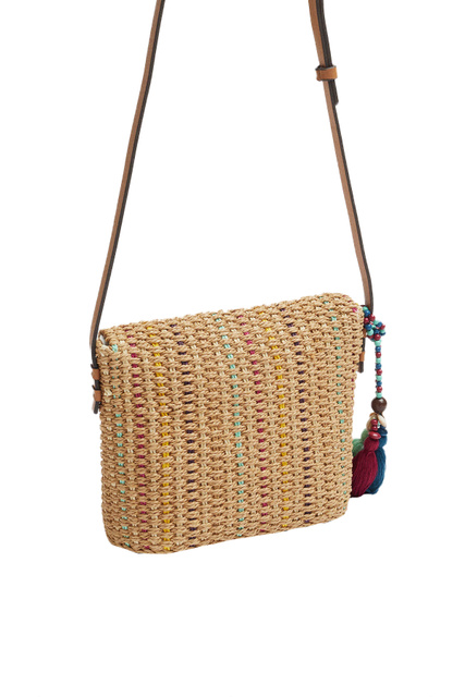 Плетеная сумка с регулируемым плечевым ремнем|Основной цвет:Бежевый|Артикул:205097 | Фото 2